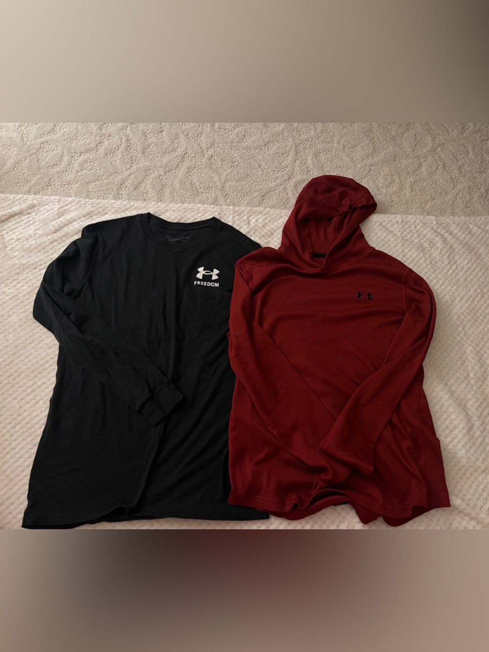 Under Armour Black Long Sleeve Tee & Maroon Hooded Pullover